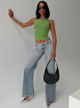 Slow Ride Mid Rise Bootleg Belted Jeans Light Blue