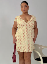 Just Me And You Frill Mini Dress Yellow Floral Curve
