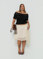 Ophella Tie Waist Chiffon Midi Skirt Cream Curve