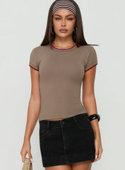 Capo Contrast Detail Longline Tee Beige