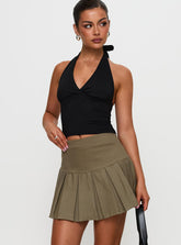 Feodora Pleat Mini Skirt Khaki