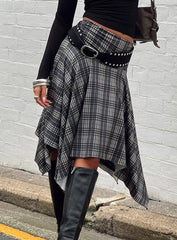 Scholar Asymmetrical Midi Skirt Grey Check