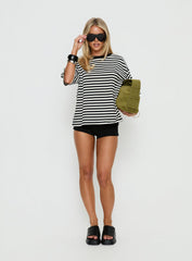 Settle Down Short Sleeve Top Black / White Stripe