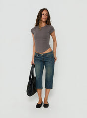 Ceilea Ultra Low Rise Denim Capri Pants Dirty Blue