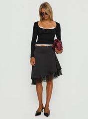 Falling Through Lace Detail Long Sleeve Top Black