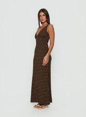 Nellie Maxi Dress Brown Polka Dot Tall