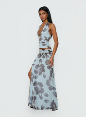 Roselin Mesh Maxi Skirt Blue Floral