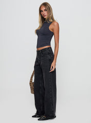Serenitia Mid Rise Relaxed Leg Jeans Washed Black Petite