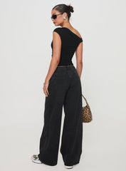 Ramos Low Rise Wide Leg Jeans Washed Black Petite