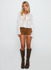 Mine For Life Crochet Long Sleeve Top White