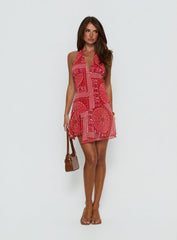 Alvira Halter Mini Dress Red Paisley