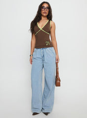 Siloh Mid Rise Wide Leg Denim Jeans Light Blue Wash