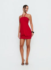 Jordonna Gathered Halter Mini Dress Red
