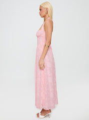 Fransiska Burnout Halter Maxi Dress Pink