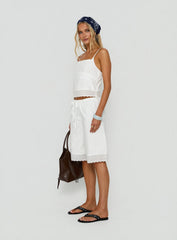 Sakai Broderie Detail Longline Shorts White
