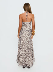 Roxine Asymmetrical Halter Maxi Dress Animal Multi