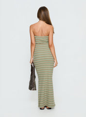 Solola Strapless Maxi Dress Green Stripe
